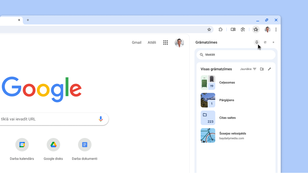 Chrome sānu paneļa piespraušana rīkjoslai