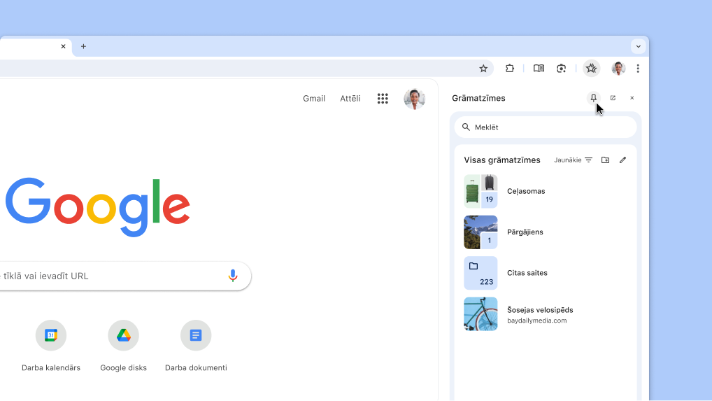 Chrome sānu paneļa piespraušana rīkjoslai
