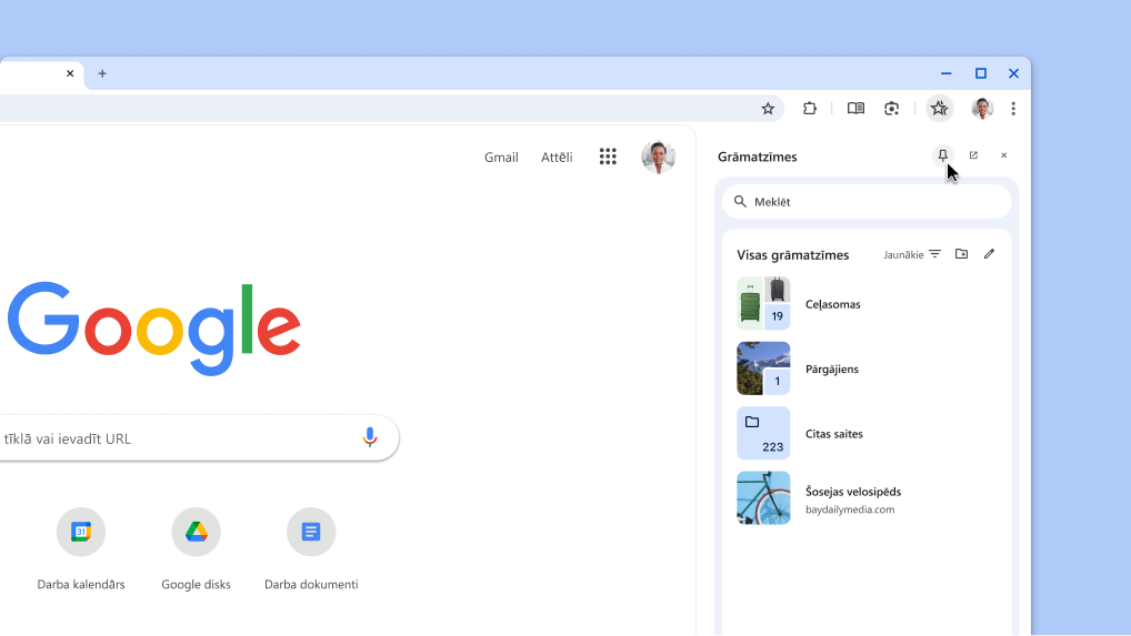 Chrome sānu paneļa piespraušana rīkjoslai