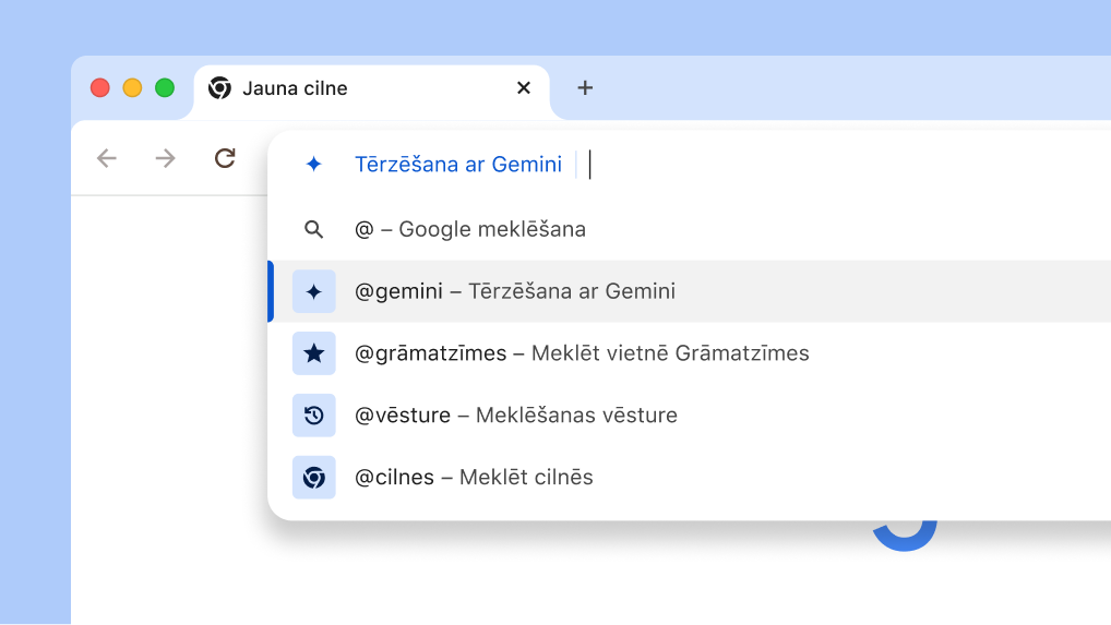 Tērzējiet ar Gemini no adreses joslas