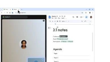 Lietotājs izveido dalīto skatu, velkot vienu cilni uz citu. Tādējādi Google Meet zvana laikā lietotājs varēs ērti veikt piezīmes.